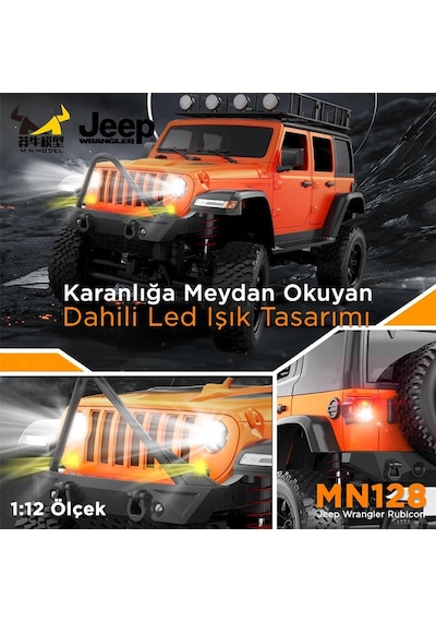 Mn Model Mn128 1/12 Jeep Wrangler Rubicon 4wd Rc Model Crawler Offroad Truck Uzaktan Kumandalı Araba Rtr Turuncu+dahili Işık Seti Mn-128