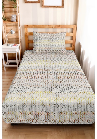 Geometrik Gri Genç Odası Tek Kişilik Dekoratif Pike Takımı - Bohem Sarı 160x220 Cm Yatak Örtüsü Mahmur Adaçayı Perdesi