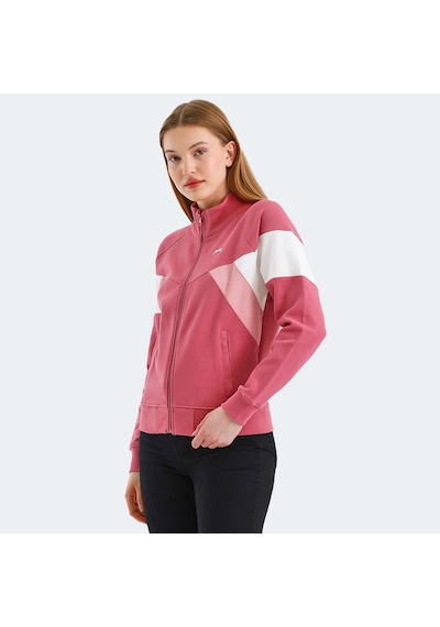 Slazenger VICTORY Kadın Fermuarlı Dik Yaka Cepli Gül Sweatshirt