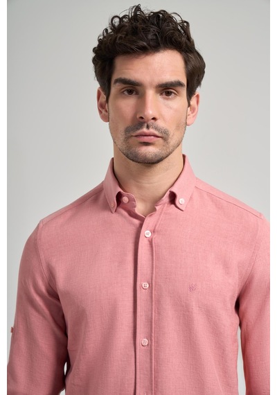 İmza Pembe Kısalabilir Kol Düz Gabardin Düğmeli Yaka Cepsiz Casual Slim Fit Gömlek 1004250124 965 Pembe