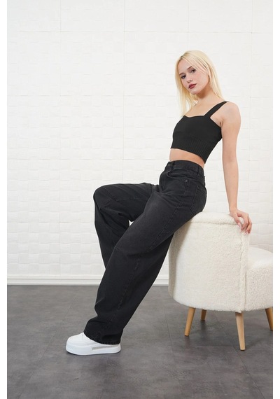 Ckm Moda Birdy Yüksek Kalite Kadın Siyah Baggy Pantolon Füme