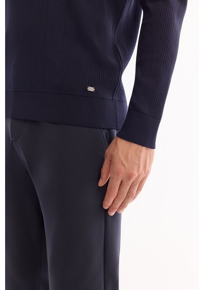 Avva Erkek Lacivert Polo Yaka Fermuarlı Rayon Tüylenmeyen Dokulu Triko Regular Fit Kazak A52y5019