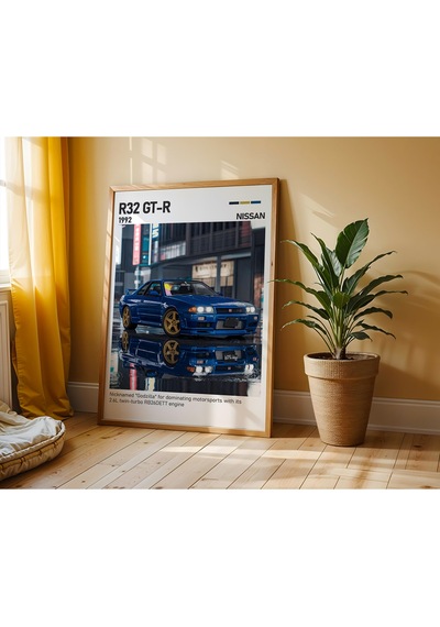 Nissan R32 Gt R Ahşap Çerçeveli Poster Tablo Godzilla Jdm Efsanesi