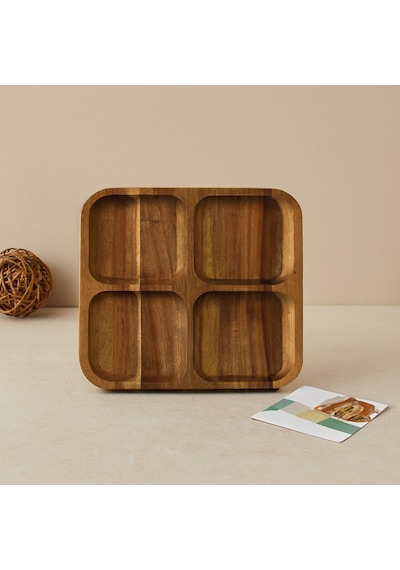 Akasya Ahşap 4 Bölmeli Kare Servis Tepsisi 20x20x1.4 Cm Çr