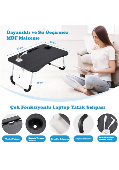 Koltuk Laptop Sehpası Usbli Yatak Masası Mdf Laptop Masası