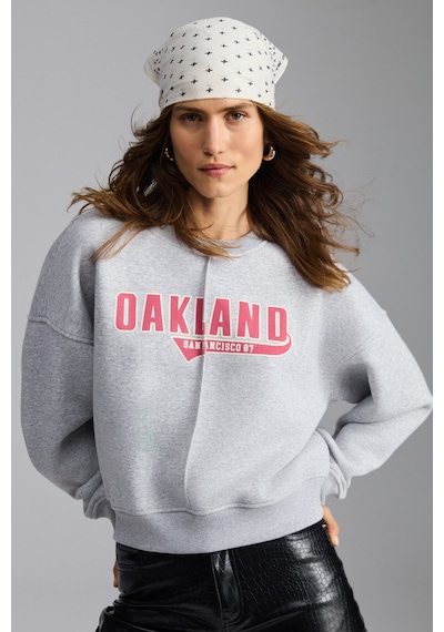 Grımelange Daleska  Kadın Organik Pamuklu Yumuşacık Önü Kesikli Baskılı Yuvarlak Yaka Grimelanj Sweatshirt
