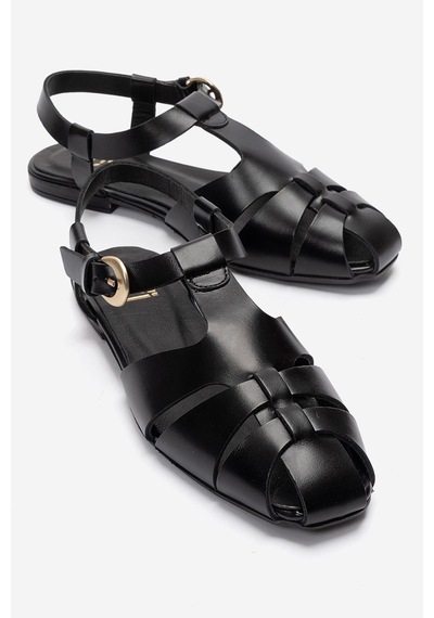 Luvi Shoes Jandor Siyah Hakiki Deri Kadın Sandalet