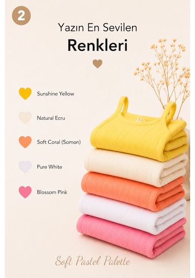 Novibaby 5'li İp Askılı Bebek Body Seti Pamuklu Çıtçıtlı Yazlık Zıbın Çocuk I Softtouch Collection Çok Renkli
