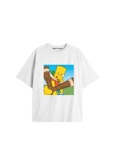 Kalic Studio Y2k Vintage Simpson Baskılı Beyaz T-shirt Kod 272 Beyaz-272