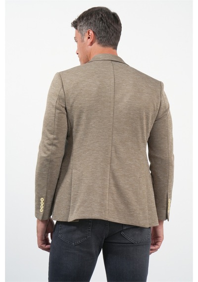 İmza Bej Mono Yaka Örme 6 Drop Slim Fit Ceket 1002260152