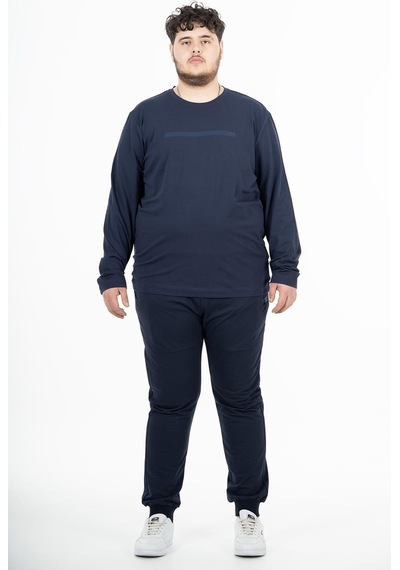 Maraton Sportswear Büyük Beden Erkek Bisiklet Yaka Takma Kol Basic Açık Lacivert Sweatshirt 22420-açık Lacivert