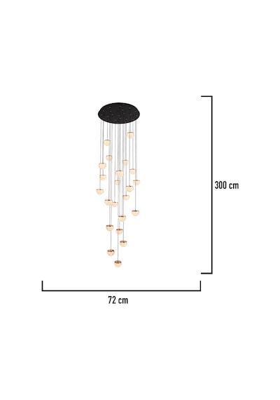 Derem 22'li Siyah Gold 200 Watt Yuvarlak Kristal Taşlı Salon Led Sarkıt Avize Siyah