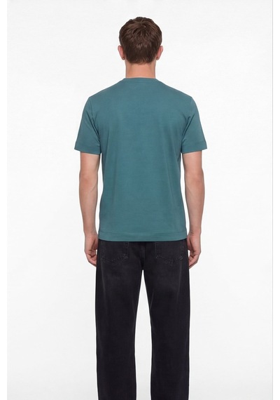 Sabri Özel Erkek Petrol Normal Kesim Regular FitPamuk Dokuma Bisiklet Yaka Basic T-shirt