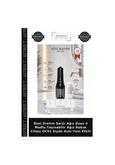 Özel Üretim Şarjlı Ağız Duşu 4 Modlu Taşınabilir Ağız Bakım Cihazı Oc01 Siyah Hızlı Yeni Etkili