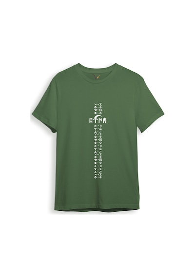 Türkiye Türk Yazısı Ve Göktürk Alfabesi Sembolleri Ay Yıldız Ve Hilal Baskılı Regular Fit T-shirt Haki