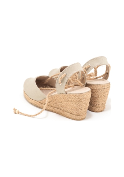 Star Tombis Gerçek Elişi Topuğu Açık Bilekten Bağlamalı Bej Dolgu Topuk Keten Hasır Espadril Handmade Bej