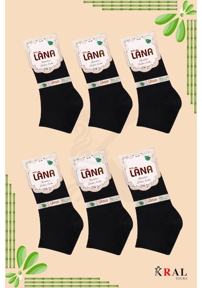 Kral Socks Kadın Bambu Çorap 6 Çift Renkli Hediye Kutulu Patik Kadın Çorap Siyah