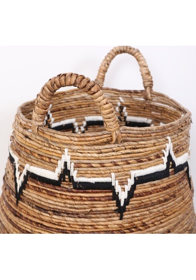 Aztek Doğal Abaka El Yapımı Yuvarlak Kulplu Sepet 45x48x66 Cm Bej