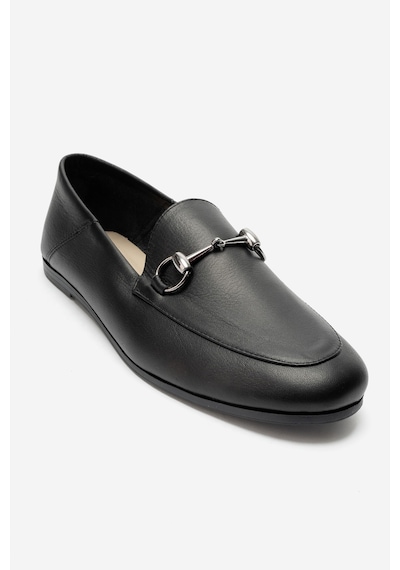 Luvishoes F03 Hakiki Deri Kadın Loafer Ayakkabı Siyah Cilt Siyah