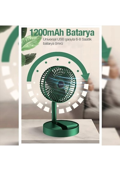 Polham 1200mah Ultra Ferahlatıcı Masaüstü Vantilatör, Katlanabilir, Portatif, Taşınabilir Hafif Fan