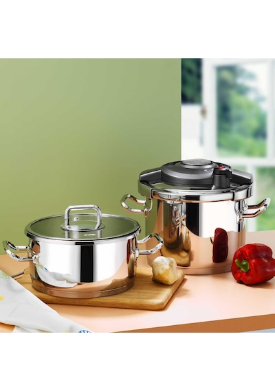 Aryıldız Touch & Cook Kanka Düdüklü Tencere Seti 6 + 4 Litre Ar258255 Gümüş