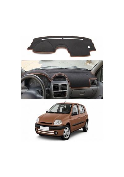 Renault - Clio 2 Ekranli 1998-2012 Uyumlu Torpido Koruma Kılıfı - Kahverengi Şeritli