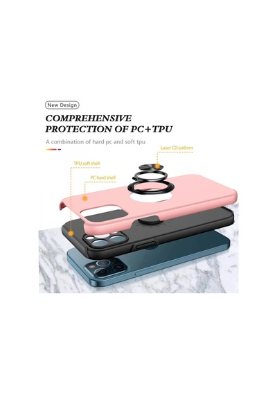 Apple İphone 12 Pro Kılıf Elit Yüzüklü Kapak - Pembe Çok Renkli