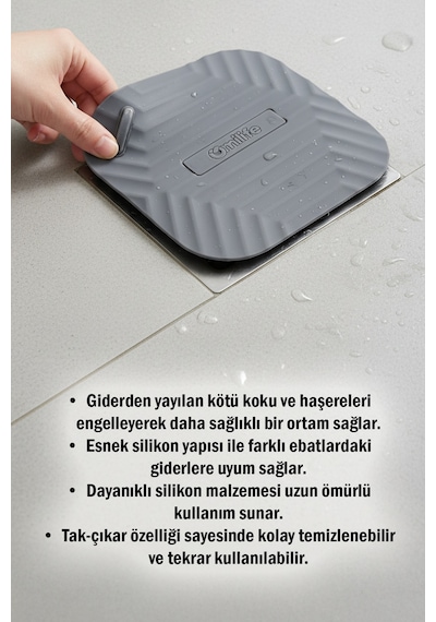 2'li Set Gri Uzun Ve Gri Kare Silikon Gider Kapağı Koku Önleyici Banyo Mutfak Gider Tıkacı