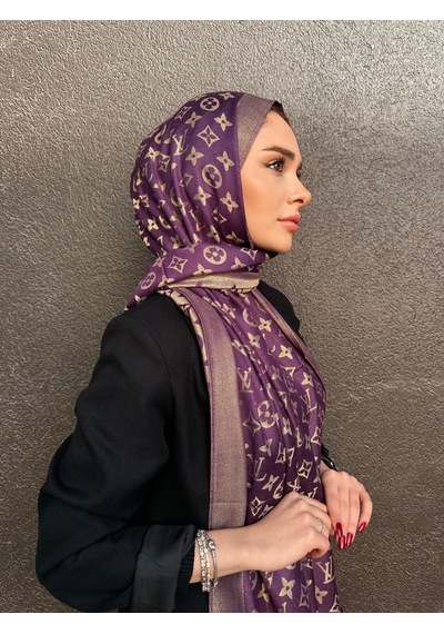 Miorel Scarfs Lv Desen Kaşmir İpek Şal Mor