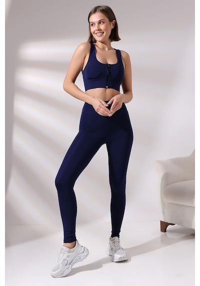 EMFURE Lacivert Fermuarlı Spor Büstiyer - Sports Bra / Crop Destekli Spor Sütyeni Lacivert