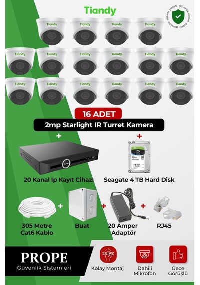 Tiandy 16 Kameralı Dome Full Sistem Paketi Tiandy 16 Kameralı Dome Full Sistem Paketi