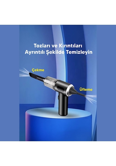 Araç Oto Süpürgesi Şarjlı 120w 6.000pa Üfleme Özellikli Mini El Süpürgesi Oto Ofis Klavye Kasa Vakum Şişi Diğer