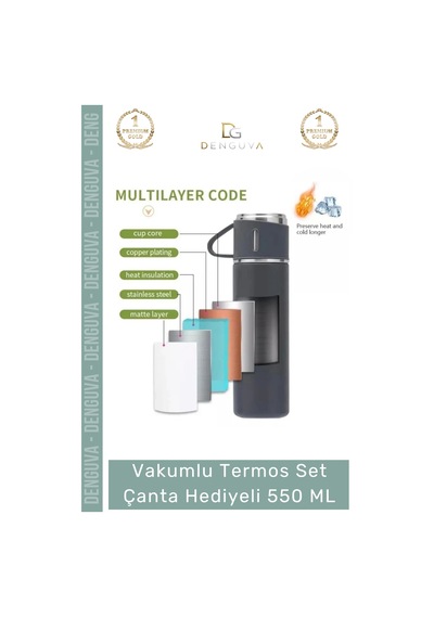 Özel Üretim Paslanmaz Çelik 3 Bardaklı Soğuk Sıcak Termos Vakumlu Termos Set Çanta Hediyeli 550 Ml Çok Renkli 02263277