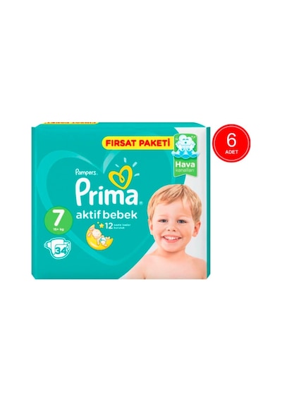 Prima Pampers Aktif Bebek Fırsat Paketi Bebek Bezi 15+ KG 7 Beden 6 x 34 Adet 6'lı