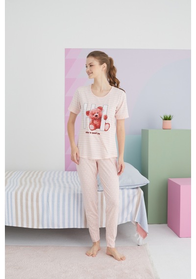 Siyah İnci Pamuklu Örme Pijama Takım 24113155 Çok Renkli