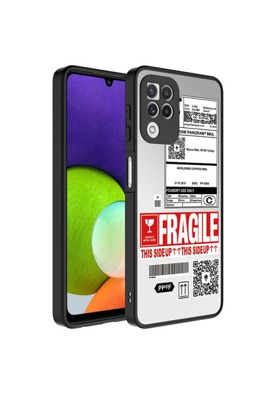 Samsung Galaxy Uyumlu A22 4g Kılıf Aynalı Desenli Kamera Korumalı Parlak Zore Mirror Kapak - Fragile