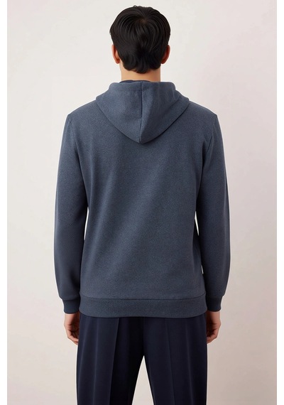 Benerly Erkek Kapüşonlu Standart Kol Regular Kalıp Sweatshirt Fonksiyonel Indigo
