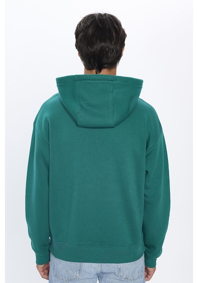 Tudors Unisex Oversize Geniş Kesim Pamuklu Yumuşak Dokulu İçi Polarlı Basic Yeşil Kapüşonlu Sweatshirt-31458-yeşil Yeşil