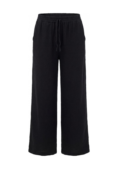 Dıanna Kadın Beli Lastikli Wide Leg Müslin Pantolon %100 Pamuk Geniş Bol Paça Rahat Ofis & Günlük Stil Siyah