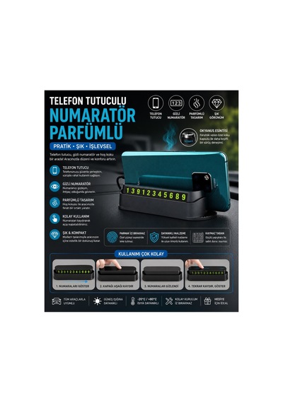Telefon Tutuculu Numaratör Parfümlü Gizlenebilir Numara Parfümlü Tasarım Kablo Tutucu Kartlık Bölmesi Siyah