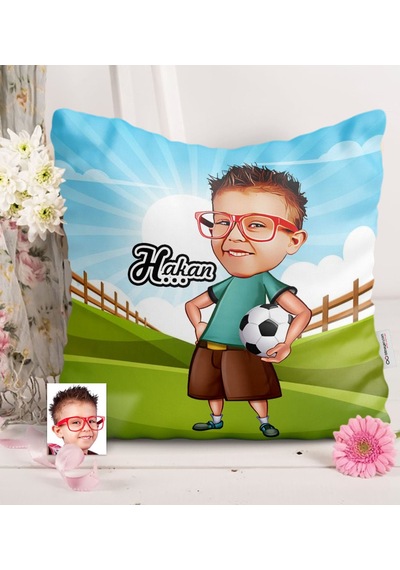 Kişiye Özel Çocuk Futbolcu Karikatürlü Saten Yastık