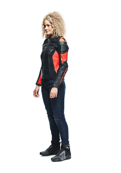 Dainese Racing 4 Kadın Deri Mont Kırmızı - Siyah