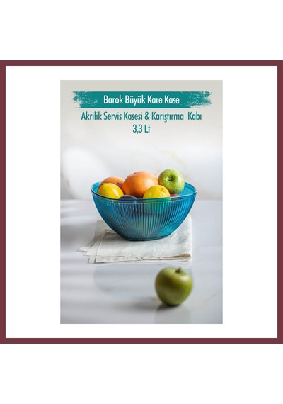 Storeşahin Akrilik Barok Aquamarin Büyük Kare Meyve & Salata Kasesi & Karıştırma Kabı / 3,3 Lt Cam Değildir Shn0720