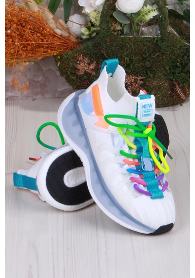 Guja Karsu Rahat Esnek Özel Tasarım Renkli Bağcuklı Sneaker Kadın Ayakkabı Beyaz