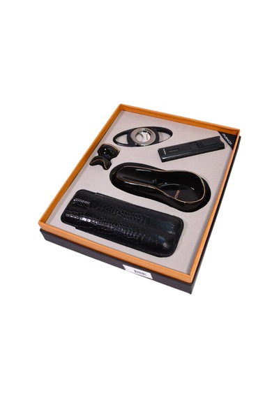 Parmida 3 Torch Pürmüz Çakmak Kılıf Küllük Kesici Siyah Beşli Puro Seti Tr10026