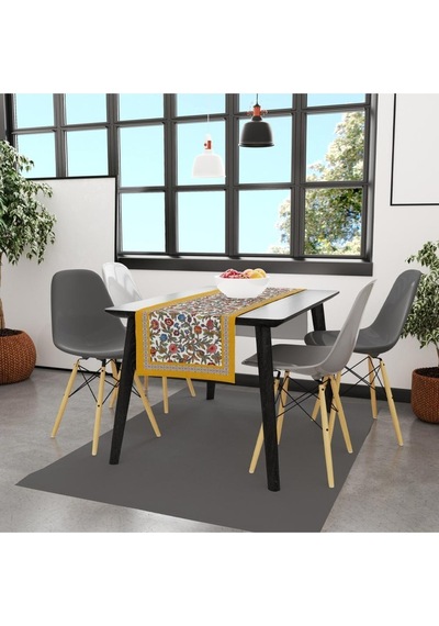 Colorful Flowers Runner 140x45cm Renkli Çiçek, Ince Keten Uluslararası Yıkama Ve Solmama Sertifikası Çok Renkli