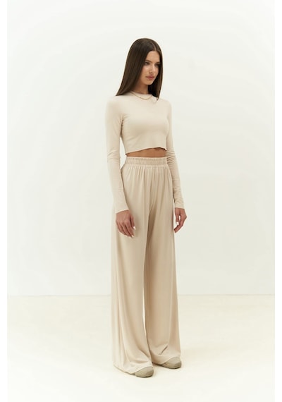 Mai Collection Mai Studios Co. Jany Uzun Kollu Bej Crop Pantolon Takım Bej
