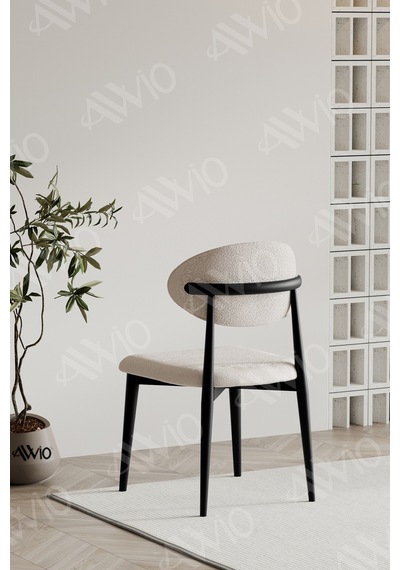 Avvio Siyah Polo Sandalye Mutfak Salon Yemek Odası Sandalyesi Metal Ayak Krem