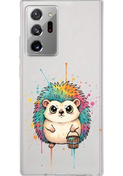Samsung Galaxy Note 20 Ultra İle Uyumlu Splash Kirpi Tasarımlı Şeffaf Silikon Kılıf Şeffaf