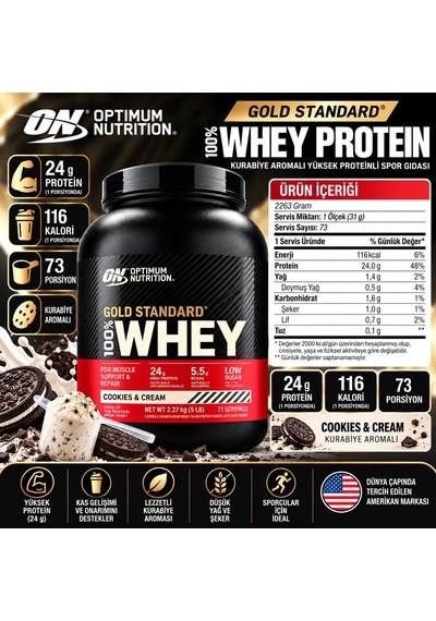Optimum Gold Standard Whey Protein Tozu 2263 Gr - Kurabiye Aromasız